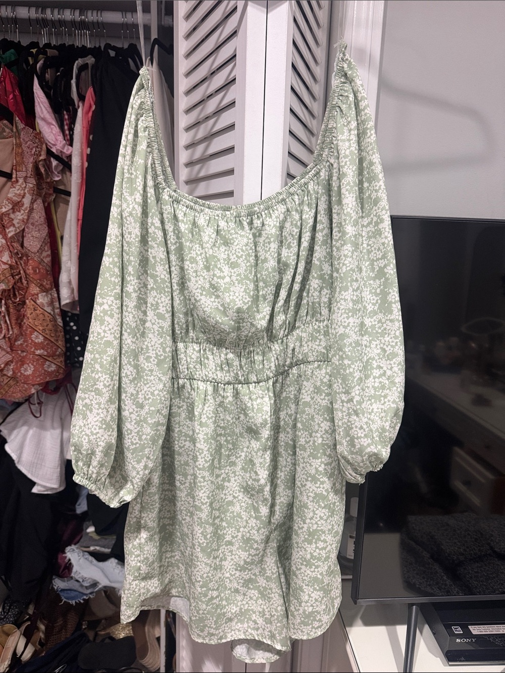 Altar'd State Green Floral Long Sleeve Mini Romper Dress